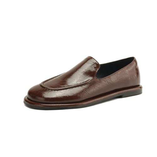 Damen Loafer Aus Kunstleder Runde Geschlossene Zehen Flache Schuhe Hineinschlüpfen Bequeme Niedrige Blockabsätze Lässige Büroarbeit Kleid Schuhe,Braun,42.5 EU von Generic