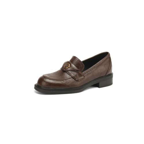 Damen Loafer Rundes Zeh Kunstleder Blumenakzent Niedrige Blockabsätze Slip on Büro Arbeit Freizeitschuh Kleid,Braun,37 EU von Generic