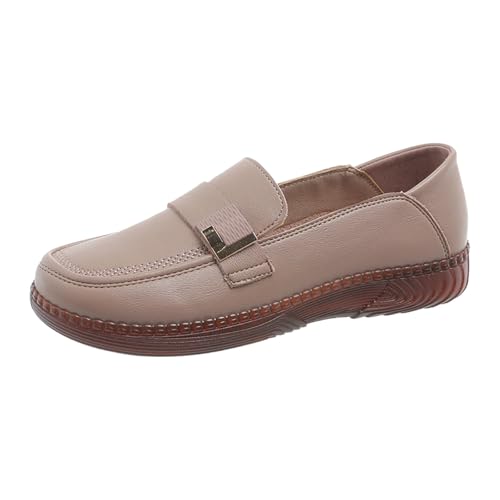 Damen Loafer Schuhe mit weicher Flacher Sohle Freizeitschuhe Walkingschuhe Synthetik Kunstleder stoßdämpfende Leichtigkeit Mokassins Damenschuhe (Beige, 36) von Generic