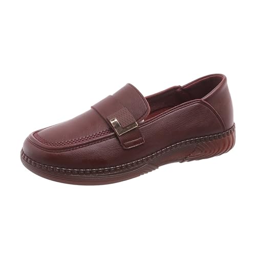 Damen Loafer Schuhe mit weicher Flacher Sohle Freizeitschuhe Walkingschuhe Synthetik Kunstleder stoßdämpfende Leichtigkeit Mokassins Damenschuhe (Red, 36) von Generic