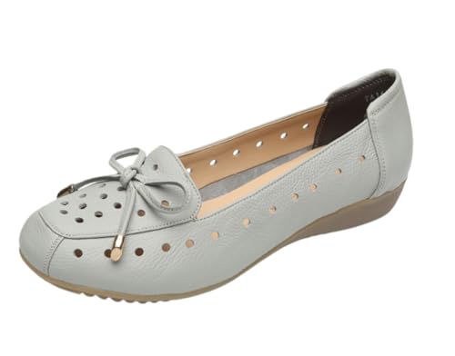 Damen-Loafer aus Leder, Bequeme Slipper zum Hineinschlüpfen lässige Arbeitsschuhe weiche Sohle Ballerinas,Grau,43 EU von Generic