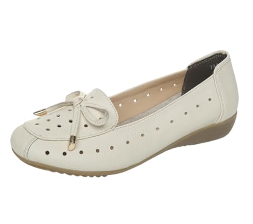 Damen-Loafer aus Leder, Bequeme Slipper zum Hineinschlüpfen lässige Arbeitsschuhe weiche Sohle Ballerinas,Off White,43 EU von Generic