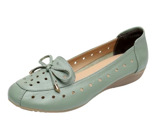 Damen-Loafer aus Leder, Bequeme Slipper zum Hineinschlüpfen lässige Arbeitsschuhe weiche Sohle Ballerinas,PEA Green,42 EU von Generic