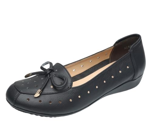 Damen-Loafer aus Leder, Bequeme Slipper zum Hineinschlüpfen lässige Arbeitsschuhe weiche Sohle Ballerinas,Schwarz,43 EU von Generic