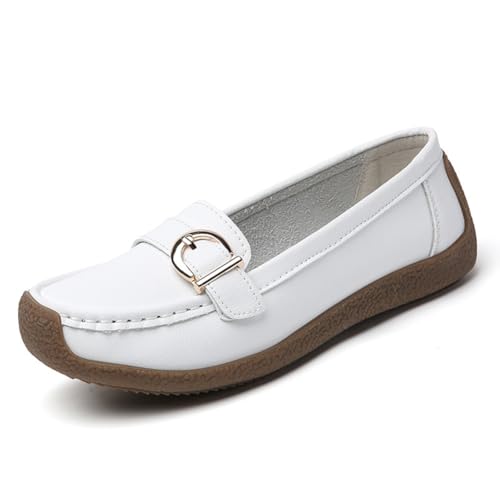 Damen-Loafer aus Leder, Flache Slipper-Mokassins lässig runde Zehenpartie wildes Fahren weiches Gehen Bootsschuhe,Weiß,38 EU Damen-Loafer aus Leder, Flache Slipper-Mokassins lässig runde Zehenpartie wildes Fahren weiches Gehen Bootsschuhe,Weiß,38 EU von Generic