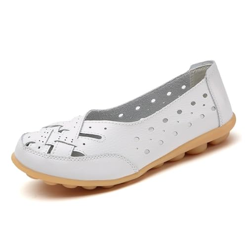 Damen-Loafer aus Leder, Slip-On-Mokassins mit Hohlsaum Bequeme leichte lässige orthopädische rutschfeste Autofahrerschuhe,Weiß,39 EU Damen-Loafer aus Leder, Slip-On-Mokassins mit Hohlsaum Bequeme leichte lässige orthopädische rutschfeste Autofahrerschuhe,Weiß,39 EU von Generic