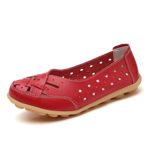 Damen-Loafer aus Leder – leichte, lässige Slip-On-Mokassins, lässige, Bequeme Arbeitsschuhe für Mütter,Rot,45 EU von Generic