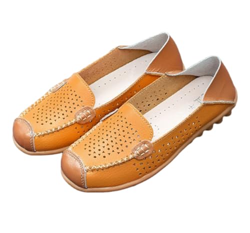 Damen-Loafer aus Leder mit hohler Spitze, lässige Mokassins mit runder Spitze, weiche Flache Bootsschuhe, zum Hineinschlüpfen, leichte Fahrschuhe,Gelb,35 EU Damen-Loafer aus Leder mit hohler Spitze, lässige Mokassins mit runder Spitze, weiche Flache Bootsschuhe, zum Hineinschlüpfen, leichte Fahrschuhe,Gelb,35 EU von Generic