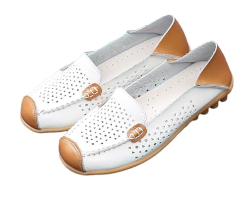 Damen-Loafer aus Leder mit hohler Spitze, lässige Mokassins mit runder Spitze, weiche Flache Bootsschuhe, zum Hineinschlüpfen, leichte Fahrschuhe,Weiß,42 EU Damen-Loafer aus Leder mit hohler Spitze, lässige Mokassins mit runder Spitze, weiche Flache Bootsschuhe, zum Hineinschlüpfen, leichte Fahrschuhe,Weiß,42 EU von Generic