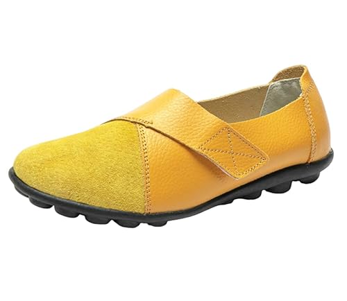 Damen-Loafer aus Wildleder, Flache Mokassins, Fahrschuhe, weich, zum Hineinschlüpfen, für Arbeit, Büro, Krankenpflege,Gelb,35 EU von Generic