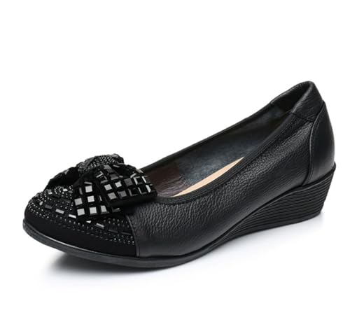 Damen-Loafer und Mokassins mit Keilabsatz, Bequeme Wanderschuhe mit Schleife und Strasssteinen, Freizeitschuhe für Mütter, Slipper, weiche Wander-Bootsschuhe,Schwarz,40 EU Damen-Loafer und Mokassins mit Keilabsatz, Bequeme Wanderschuhe mit Schleife und Strasssteinen, Freizeitschuhe für Mütter, Slipper, weiche Wander-Bootsschuhe,Schwarz,40 EU von Generic