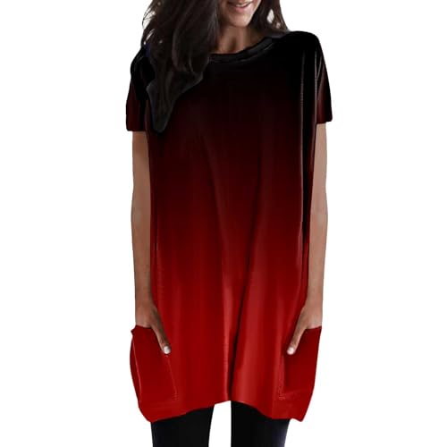Damen Longshirt Kurzarm Locker-Lang Oberteil Rundhals mit Tasche Lässig -Große Größen Tshirt Sommer Oberteile Einfarbig Longbluse T Shirt für Leggings Pullover Tshirts Tunika Tops von Generic