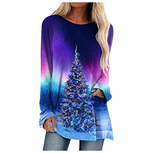Damen Longshirt Langarm Weihnachten Tunika Große Größen Lange Oberteile Bedruckte Longbluse Longpullover T Shirt Casual Lose Elegant Pullover Bluse Sweatshirt Langarmshirt Hemd Tops von Generic