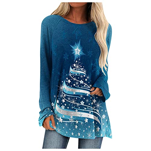 Damen Longshirt Langarm Weihnachten Tunika Große Größen Lange Oberteile Bedruckte Longbluse Longpullover T Shirt Casual Lose Elegant Pullover Bluse Sweatshirt Langarmshirt Hemd Tops von Generic