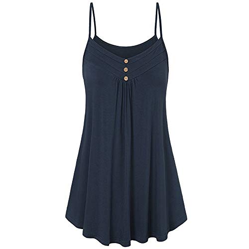 Damen Longtop V-Ausschnitt Oversize Locker Ärmellos Longbluse Oberteil Trägertops Sommer Camisole Spaghetti Tank Tops Shirt Casual Rüschen Tunika Unterhemd mit Knöpfen von Generic