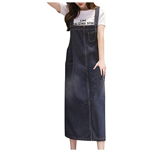 Damen Lose Latzrock Jeans Latzkleid Lang Trägerrock Jeansrock Overall Damen Latzkleid Volant Jeanskleid A-Linie Kleid Trägerkleid Langes Maxikleid Loose Pinafore (A-Blue, M) von Generic