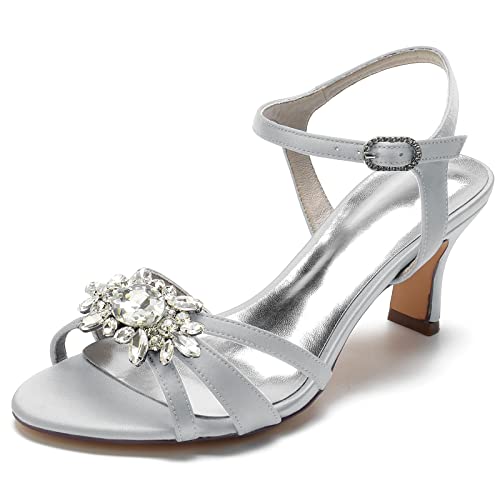 Damen Low Heel Pumps Sandalen Bridal High Heels Sexy Tanzschuhe Peep Toe Party Dress Heeled Sandals6.5Cm,Silber,41 EU von Generic