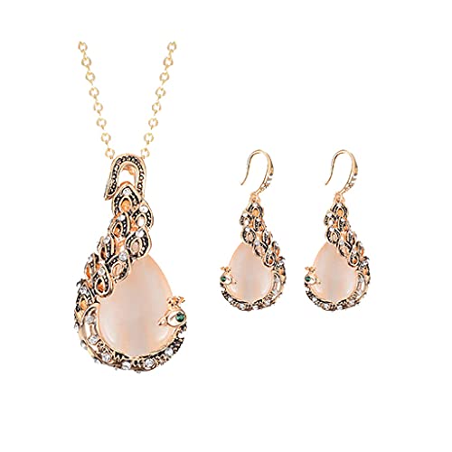 Damen Mädchen Halskette Ohrringe Set elegant Frauen Schmuck Halskette Peacock Kristall Anhänger Stil Halskette + Ohrringe Set elegant und beliebt von Generic