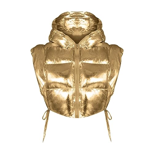 Damen Mäntel Elegant Kurze Weste für Damen mit Reißverschluss, ärmellos, Winter-Hoodie, verdickte Jacke, Blase, Flauschige Weste H & M Online Shop (Gold, M) von Generic