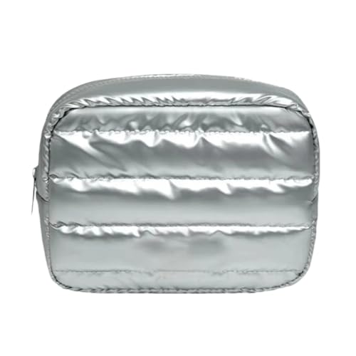 Damen-Make-up-Tasche mit großem Fassungsvermögen, Reißverschluss, Aufbewahrungstasche, weiche Kosmetiktasche(Silver) von Generic