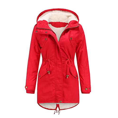 Damen Mantel,Wintermantel Damen Warm Dicker Winterparka Mit Fellkapuze Fell Kapuze Outdoor Jacke Mantel Oversized Für Winter,Trenchcoat Damen Winter,Damen Parker Winter,A Red,5Xl von Generic