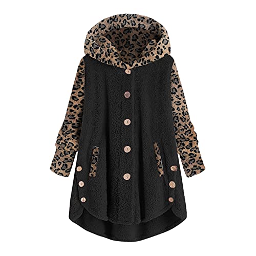 Damen Mantel Creme Frauen Knopf lose Mantel Leopardenmuster Nähte Katzenohren Mantel Tops Kapuzenpullover Pullover Bluse Plus Größe von Generic