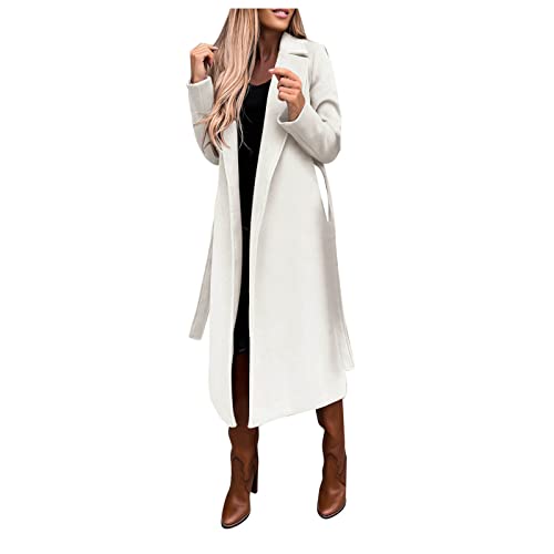 Damen Mantel Elegant Lang Wollmantel Mode Langarm Umlegekragen Einfarbig Trenchcoat Warme Outwear Herbst Winter Jacke mit Gürtel von Generic