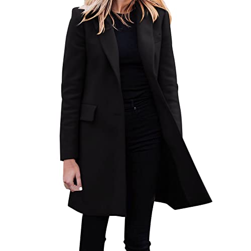 Damen Mantel Elegant Lang Wollmantel Mode Langarm Umlegekragen Einfarbig Trenchcoat Warme Outwear Herbst Winter Jacke mit Gürtel von Generic