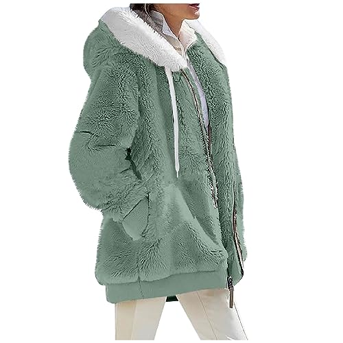 Damen Mantel Kapuzenjacke, Dicke Gefüttertfleece Jackejacke Flauschig Plüschjacke Herbstjacke mit Kapuze und Taschen Reißverschluss Kuscheljacke Winterjacke Kuschel Jacke (Grün,3XL) von Generic