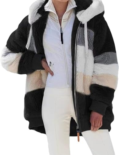 Damen Mantel Kapuzenjacke Hoodie Jacke Winterjacke Mode Kapuze Casual Einfarbig Jacken Reißverschluss Plüschjacke Fleecejacke Oberteile Langarm Sweatshirt mit Kapuze Strickjacke mit Taschen tops von Generic