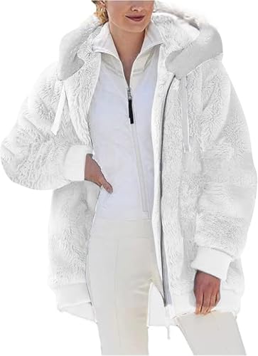 Damen Mantel Kapuzenjacke Hoodie Jacke Winterjacke Mode Kapuze Casual Einfarbig Jacken Reißverschluss Plüschjacke Fleecejacke Oberteile Langarm Sweatshirt mit Kapuze Strickjacke mit Taschen tops von Generic