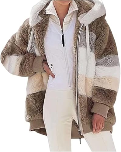 Damen Mantel Kapuzenjacke Hoodie Jacke Winterjacke Mode Kapuze Casual Einfarbig Jacken Reißverschluss Plüschjacke Fleecejacke Oberteile Langarm Sweatshirt mit Kapuze Strickjacke mit Taschen tops von Generic