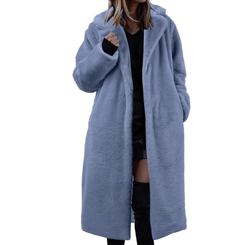 Damen Mantel Langarm Elegant Einfarbig Lang Mantel mit Gürtel Herbst Winter Wintermantel mit Taschen Warm Langer Mantel Winterjacke Basic Wollmantel Slim Windbreaker Trenchcoat (N, XXL) von Generic