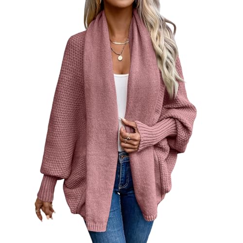 Damen Mantel Offene Front Strickjacke Damen Langarm Oversize Cardigan Casual Lose Laternenärmel Elegante Pullover für Herbst Winter Frühling One Size Light Purple von Generic