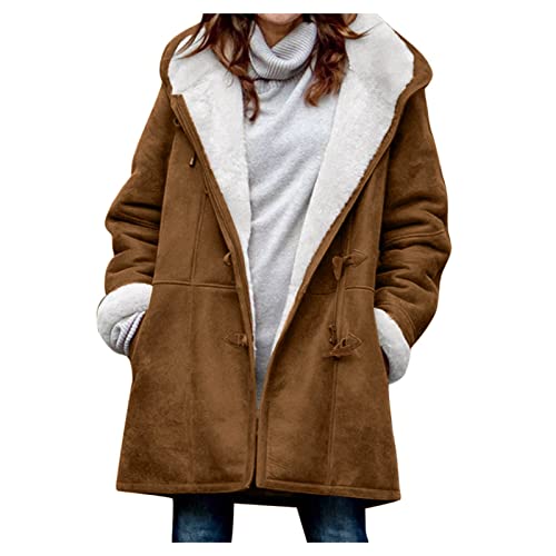 Damen Mantel Plüschjacke, Fleecejacke Damen Sweatjacke Winter Warm Hoodie Jacke Lose Winterjacke Lammfell Fleece Kapuzenjacke Langarm Mantel mit Taschen Lose Winterjacke Winter Hoodie (braun,M) von Generic