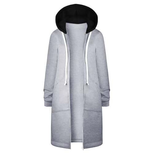 Damen Mantel Plüschjacke Warme Winterjacke Wintermantel Weiche Fleece Mantel Übergangsjacke Stilvoller Mantel Hoodie Damen Lang Lederjacke Mit Fell Damen Deals Of the Day (2-Gray,XXL) von Generic