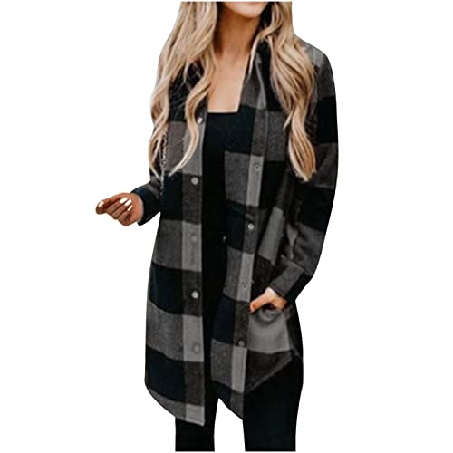 Damen Mantel Winter Warm Revers Wollmantel mit Taschen Langarm Wolljacke mit Gürtel Elegant Winterjacke Lang Wintermantel Trenchcoat Einfarbig/Kariertes Angebote Des Tages Heute Blitzangebote von Generic