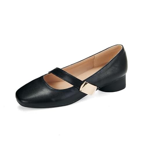 Damen Mary Jane Pumps Quadratischer Zeh Kunstleder Schnalle Blockabsätze Slip on Büro Arbeit Kleid Freizeitschuh,Schwarz,34 EU von Generic