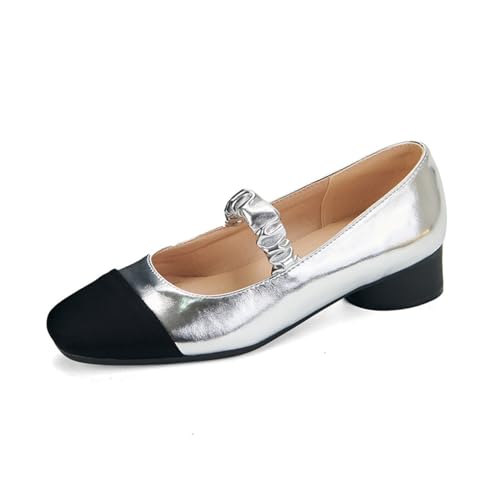 Damen Mary Jane Pumps Quadratischer Zeh Metallisch Farbblock Geriffelte Schnalle Blockabsätze Slip on Abendkleid Party Prom Schuhe,Silber,42 EU Damen Mary Jane Pumps Quadratischer Zeh Metallisch Farbblock Geriffelte Schnalle Blockabsätze Slip on Abendkleid Party Prom Schuhe,Silber,42 EU von Generic