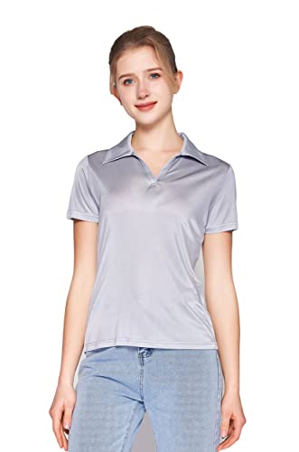 Damen Maulbeerseide Darunter Polo Bluse Sommer Grau L Damen Maulbeerseide Darunter Polo Bluse Sommer Grau L von Generic