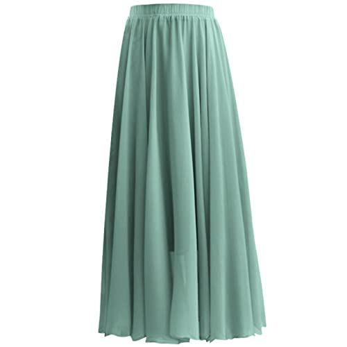 Damen Maxirock Chiffon Lang Rock Damen Maxirock Sommerrock Frauen Boho Festlich Freizeitrock Einfarbig Langrock Hochzeit Cocktail Hohe Taille Skirt Baumwolle Leinen Double Layer Lange (Mint Green, L) von Generic