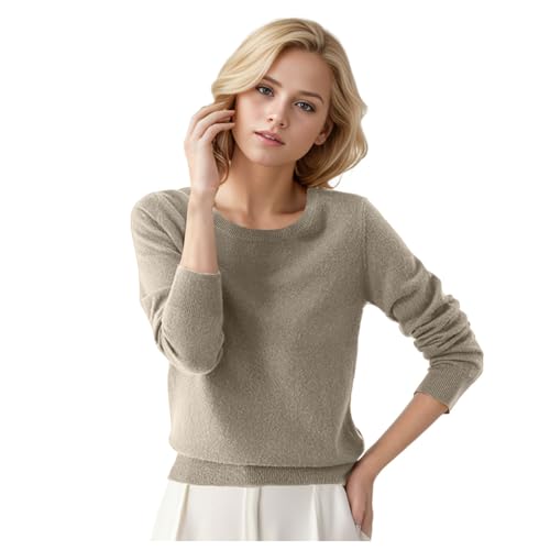 Damen Merinowolle Pullover Rundhalsausschnitt First-Line Ready to Wear Langarm nahtlosem Strickpullover von Generic