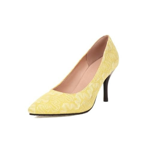 Damen Mesh Spitze High Heels Schuhe Spitz Zehen Kleid Pumps Für Partei Abschlussball Hoher Pfennigabsatz Court Schuhe,Gelb,42 EU Damen Mesh Spitze High Heels Schuhe Spitz Zehen Kleid Pumps Für Partei Abschlussball Hoher Pfennigabsatz Court Schuhe,Gelb,42 EU von Generic