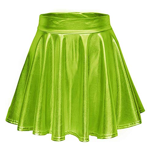 Damen Metallic Glitzer Mini Röcke Rave Rock Barbieer Kleidung Glänzend Nachtklub Faltenrock Skater Pleated Rock Cosplay Kostüm Wetlook für 80er Festival Karneval Halloween Faschingkostüm (Green, S) von Generic