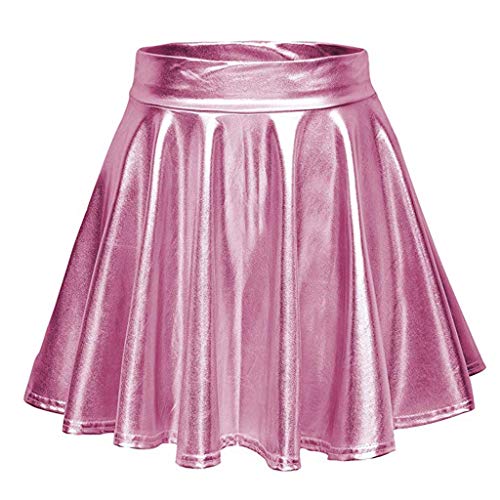 Damen Metallic Glitzer Mini Röcke Rave Rock Barbieer Kleidung Glänzend Nachtklub Faltenrock Skater Pleated Rock Cosplay Kostüm Wetlook für 80er Festival Karneval Halloween Faschingkostüm (Pink, S) von Generic