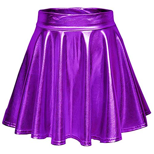 Damen Metallic Glitzer Mini Röcke Rave Rock Barbieer Kleidung Glänzend Nachtklub Faltenrock Skater Pleated Rock Cosplay Kostüm Wetlook für 80er Festival Karneval Halloween Faschingkostüm (Purple, S) von Generic