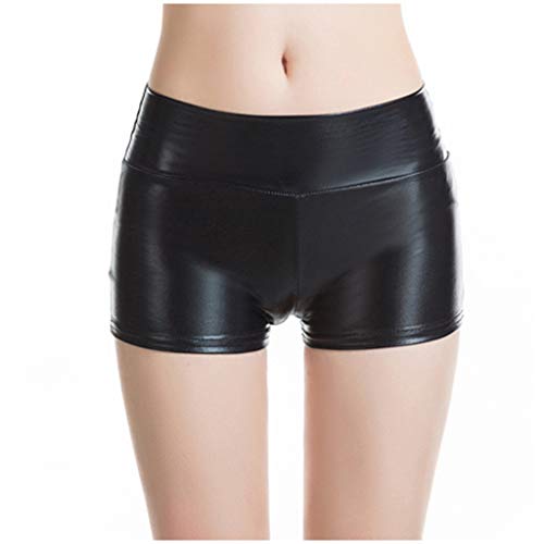 Damen Metallic Hotpants, glänzende Shorts mit hoher Taille, eng anliegende Kurze Hose für Tanz Sport Disco Kostüm FaschingKarneval, Kurze Sport Shorts Yogahose Sporthose Tanz Gymnastik (03-Black, M) von Generic