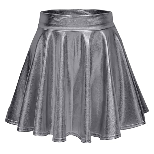 Damen Metallischer Faltenrock Mini Skater Rock PU Lederrock Sexy Hohe Taille A-Linie Silber Rock Karneval Metallic Y2K Tennisrock Tanzrock Rave Party Club Kostüme Damen Metallischer Faltenrock Mini Skater Rock PU Lederrock Sexy Hohe Taille A-Linie Silber Rock Karneval Metallic Y2K Tennisrock Tanzrock Rave Party Club Kostüme von Generic