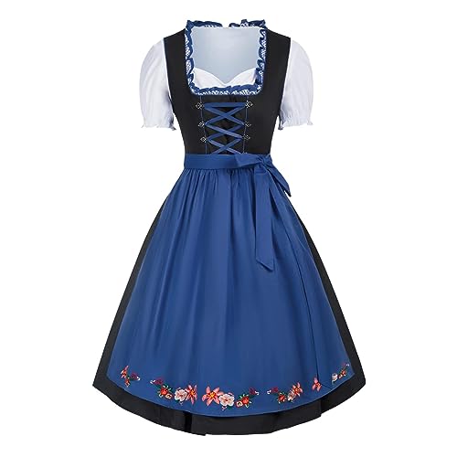 Damen Midi Trachtenkleid Oktoberfest Besondere Anlässe Grössen Kurzarm Elegant V Ausschnitt Trachtenmode Schwarz Oktoberfestkleider Trachtenmode Trachtenrock (Blue, XXL) von Generic