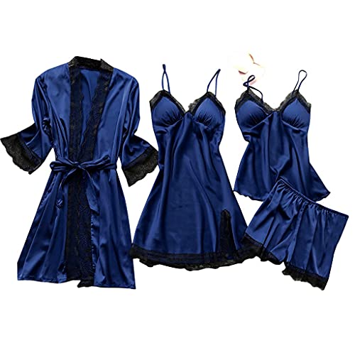 Damen Mini Kleid Kurz Satin-Nachtwäsche Für Damen Negligee Damen Lang Bademantel Kimono Nachthemd Negligee Lingerie Morgenmantel Robe Hausanzug Schlafanzug Dessous Wäsche Set von Generic